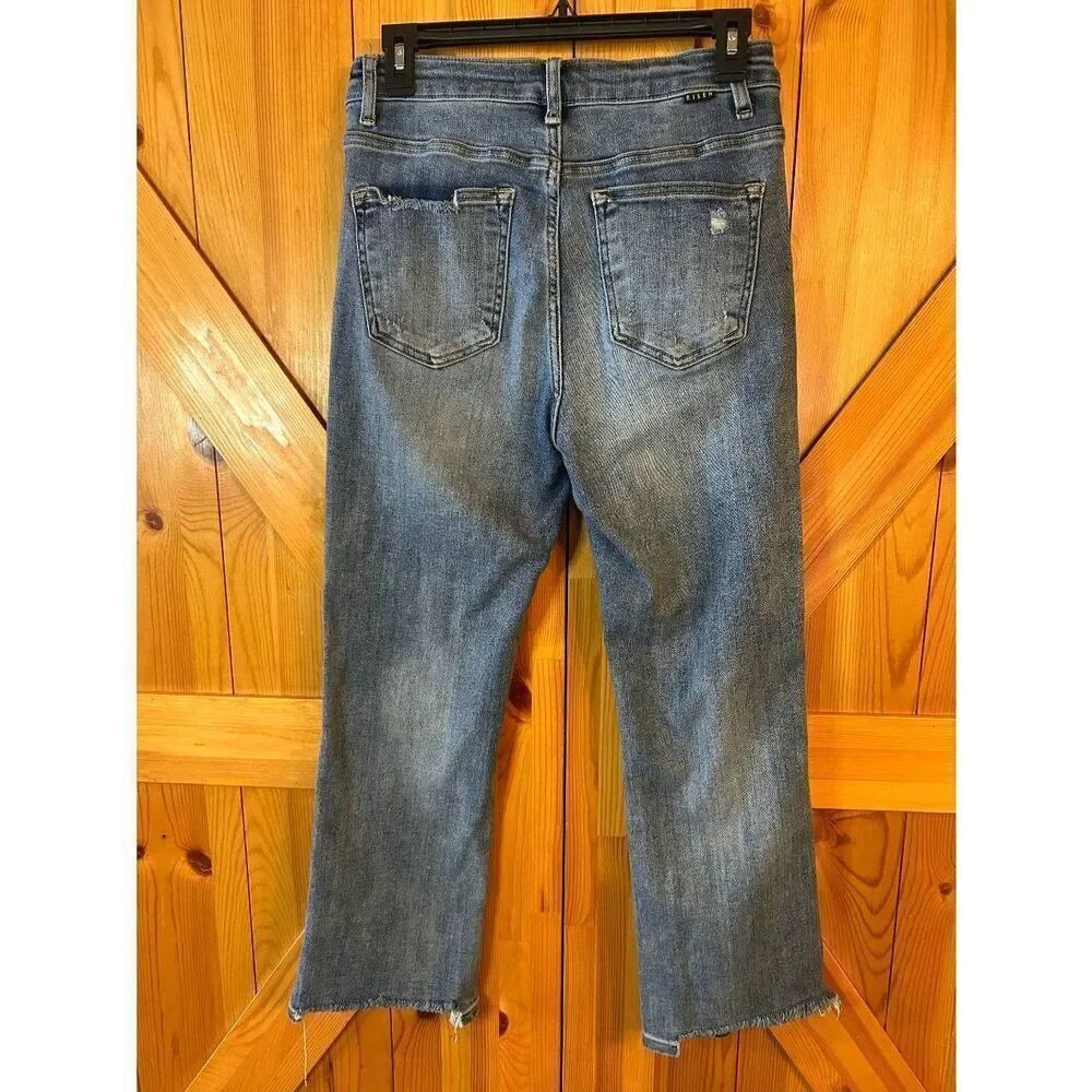 Risen Jeans Juniors Distressed Straight Leg High Rise Medium Wash Jeans Size 7 ( - Picture 4 of 8